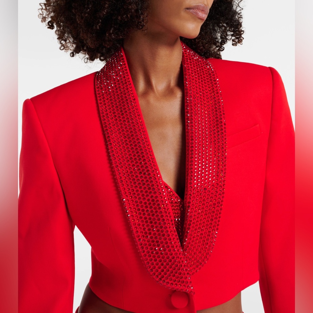 A R E A Crystal-embellished cropped wool blazer